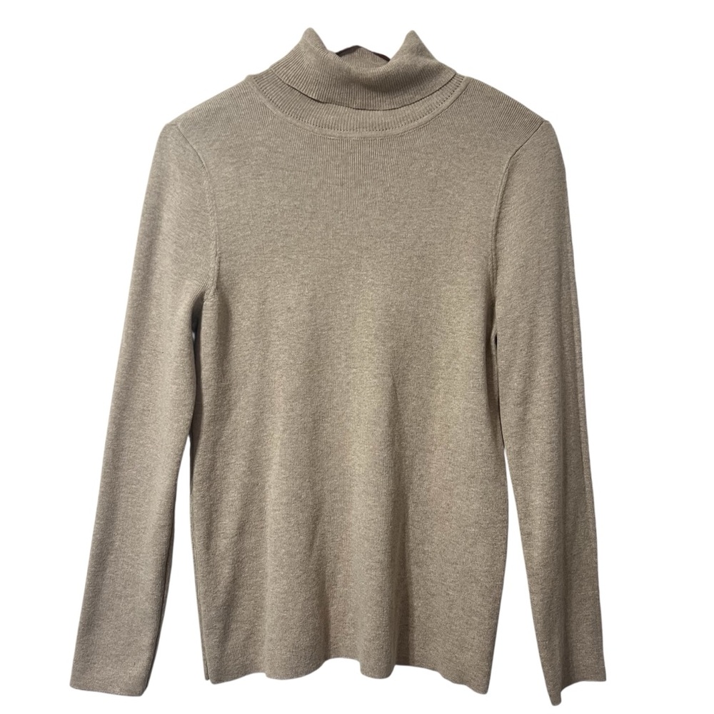 Chico’s Tan Minimalist Contemporary Casual Neutral Turtleneck Sweater Size 1 M